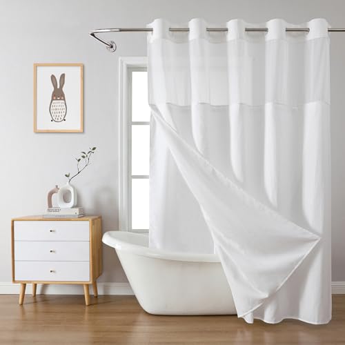 Waffle Weave Shower Curtain with Snap-in Liner, 71x74 Inch, White