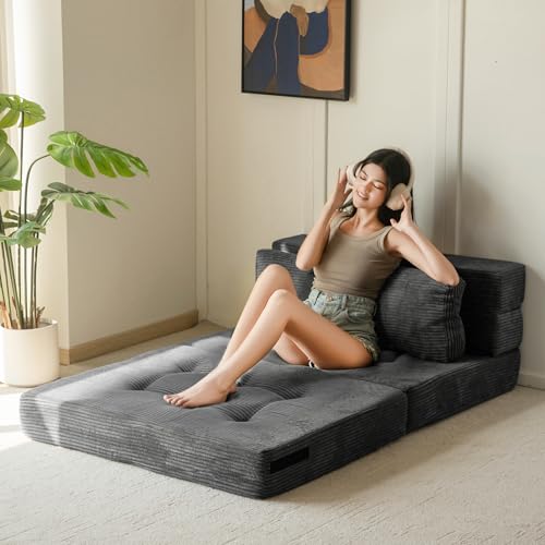 4-in-1 Convertible Folding Sofa Bed with Pillow - Tufted Foam Floor Couch