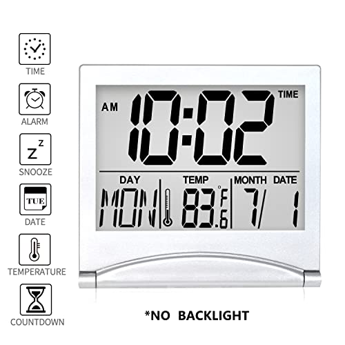 Digital Travel Alarm Clock - Foldable LCD Desk Clock with Calendar & Timer