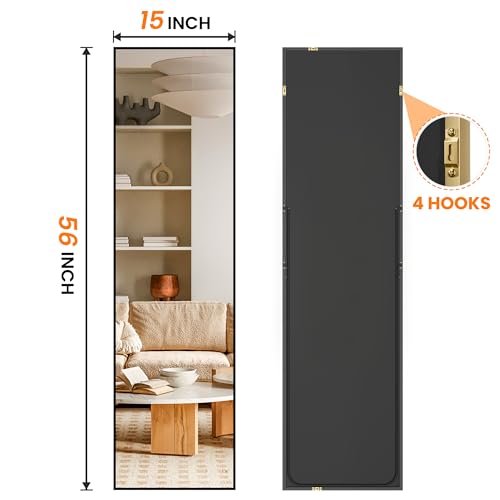 Full Length Floor Mirror 56"x15" - HD Shatterproof Body Mirror with Stand