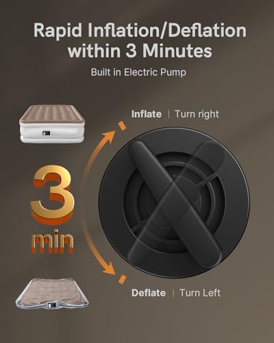 Queen Air Mattress with Built-in Pump - Fast Inflation, Waterproof