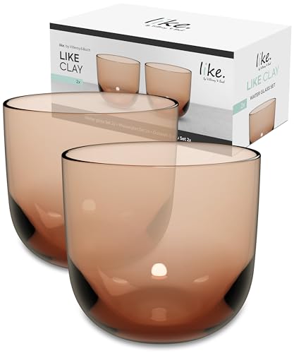 Set of 2 Colored Glass Water Tumblers, Clay Brown Drinking Glasses