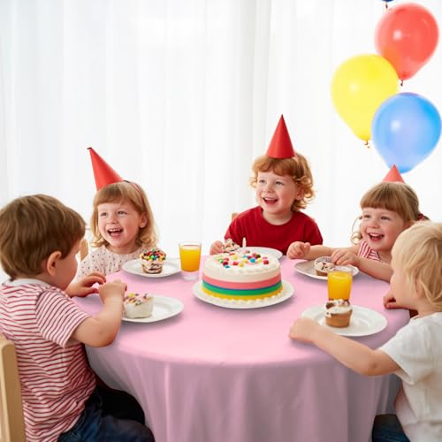 10-Pack 84-Inch Round Disposable Plastic Tablecloths - Pink Party Covers