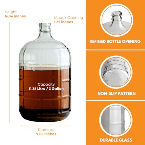 3 Gallon Glass Carboy Fermenter for Home Brewing and Wine Making