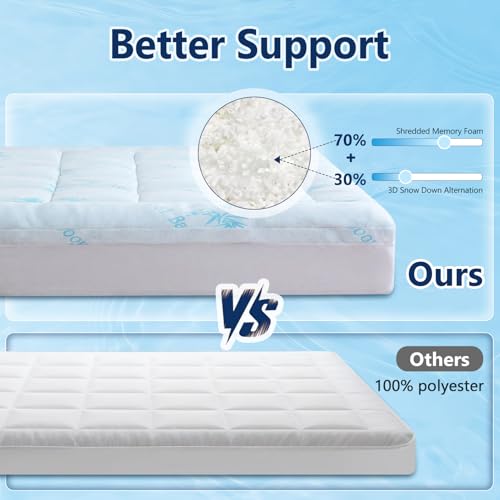 DOWNCOOL Queen Cooling Memory Foam Mattress Topper - Waterproof Bamboo Top