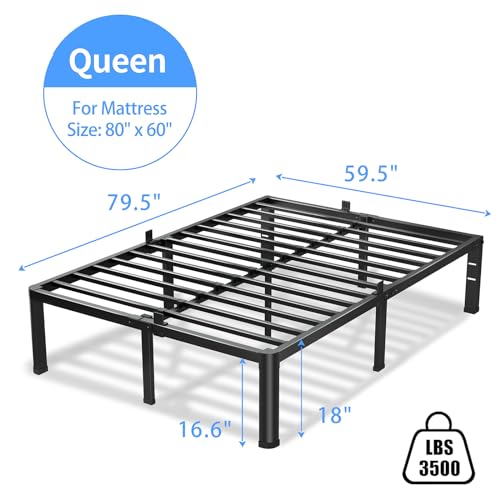 18-Inch Queen Metal Bed Frame, Heavy Duty Platform with Under-Bed Storage