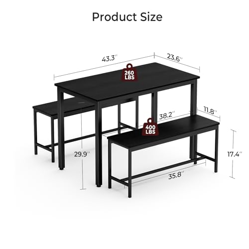 Space-Saving 3-Piece Dining Table Set for 4 with Benches