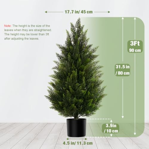 3ft Artificial Cedar Topiary Trees, Set of 2 Faux Pine Shrubs for Porch