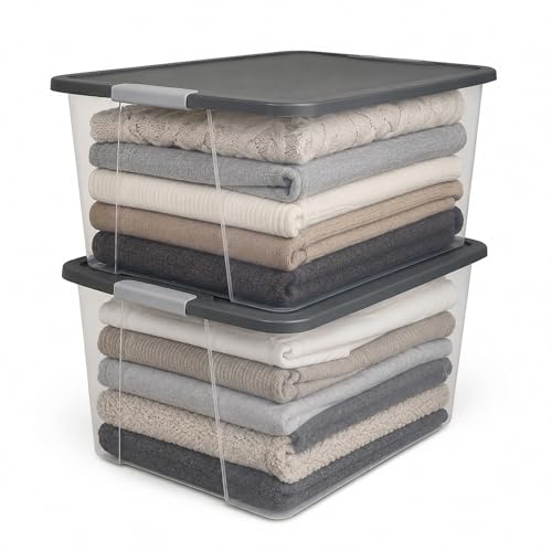 Clear Plastic Storage Bin with Latching Lid 64 Qt 2 Pack