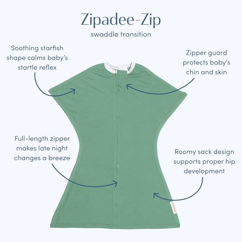 SleepingBaby Zipadee-Zip Baby Transition Swaddle Blanket - Basil, Small (4-8M)