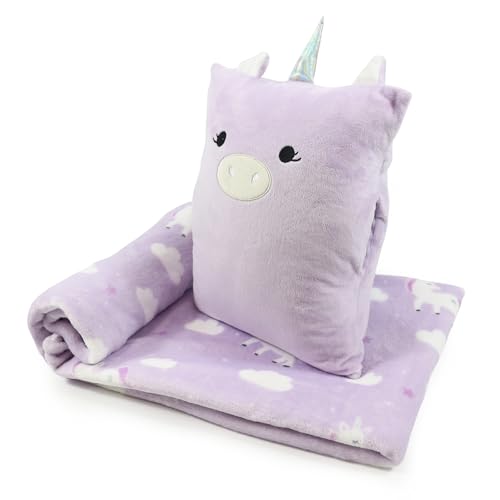 3-in-1 Kids Unicorn Travel Pillow and Blanket Set with Hand Warmer