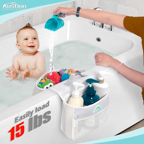 Saddle Mesh Bath Toy Organizer - 2 Compartment Tub Edge Storage Holder