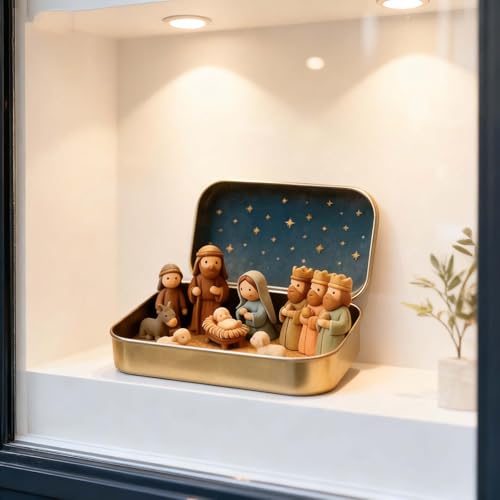 Mini Pocket Nativity Scene Set in Tin Box - Handcrafted Holiday Decor