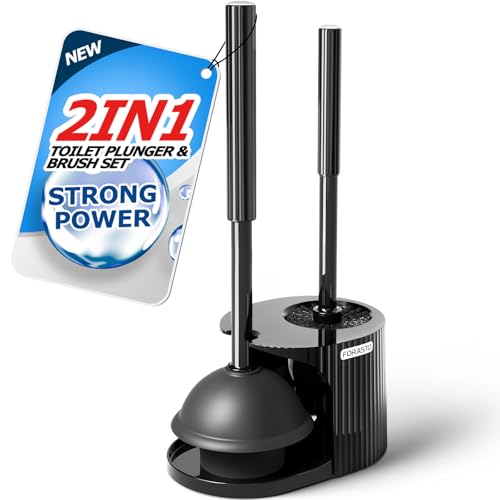 FORASTO 2-in-1 Toilet Brush and Plunger Set with Extended Handle, Black
