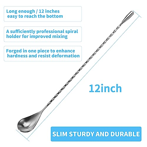 12-Inch Stainless Steel Cocktail Mixing Spoons - 2 Piece Long Stirring Set