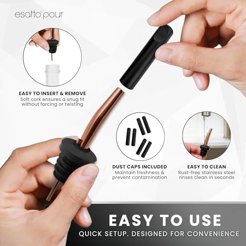 Esatto Copper Stainless Steel Liquor Pourers with Dust Caps - 6 Pack