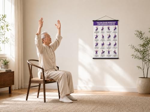 Lionpower Tai Chi Chair Workout Poster for Seniors - 16x24 Exercise Chart