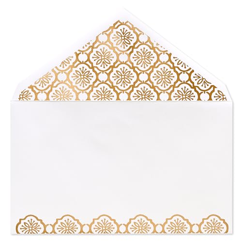 American Greetings White & Gold Gift Envelopes (10 Count) for Weddings, Christmas & Special Occasions