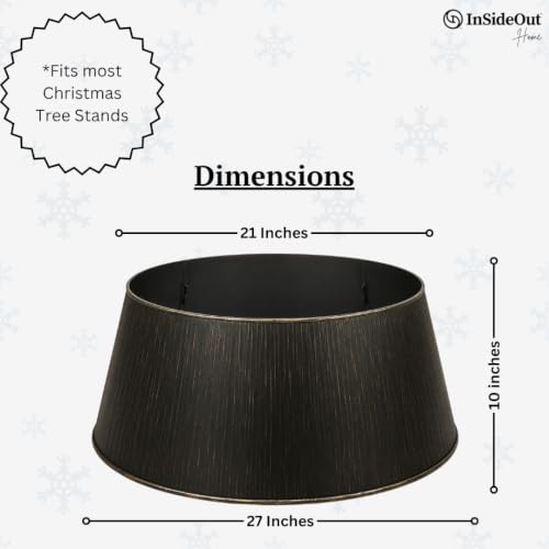 InSideOut Black Christmas Tree Collar - Modern Metal Xmas Tree Skirt, 10" H x 21" Top Ø 27" Base