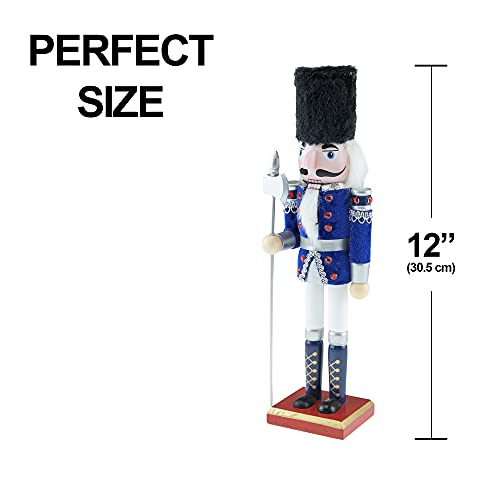 Blue Guard 12-Inch Traditional Wooden Nutcracker - Festive Christmas Decor by Clever Creations