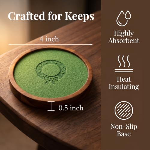 RIIOSUUON Christmas Atmosphere Coasters Set of 6 with Holder – Absorbent Felt, Replaceable Pads