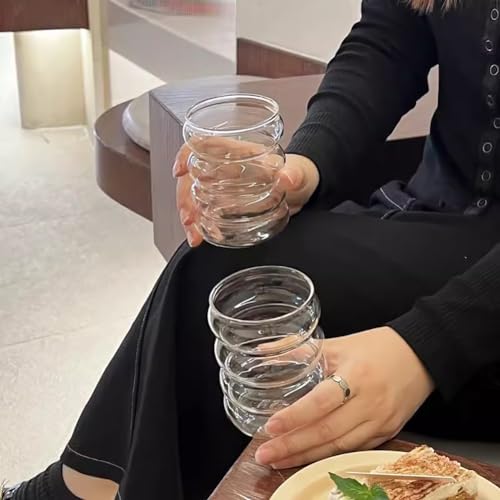 16 oz Wave Shape Drinking Glasses with Lids and Straws - Set of 4