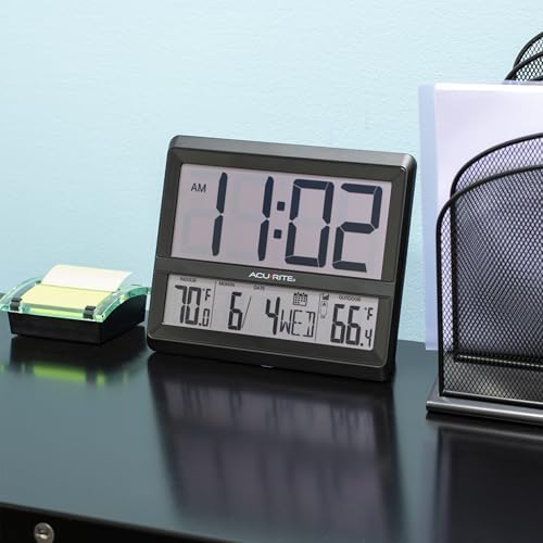 Large Wireless Atomic Clock with Indoor/Outdoor Temp & Auto DST - Digital Variation