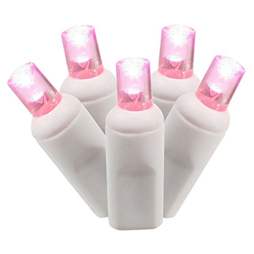 Pink Wide-Angle LED Light Strand, 50 ft, 100 LEDs, White Wire