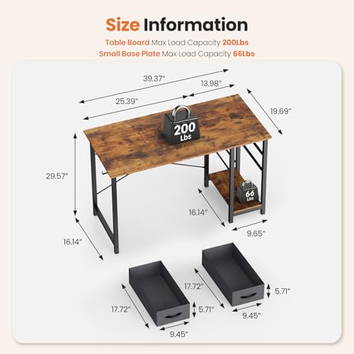 40-Inch Modern Computer Desk with Storage Drawer and Side Hook - Brown