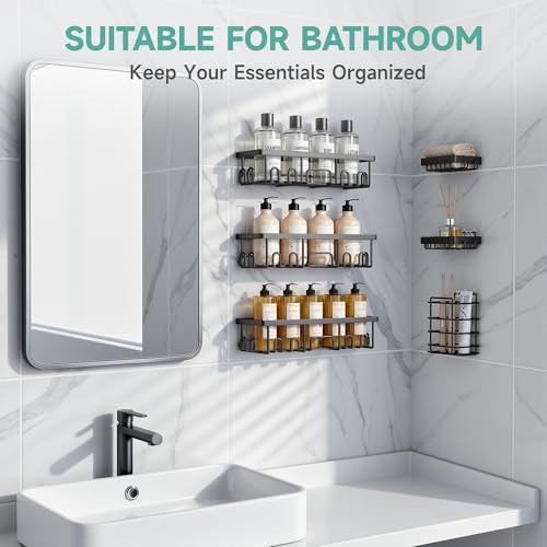 Veken 6-Pack Rustproof Shower Caddy & Bathroom Storage Shelf, Black