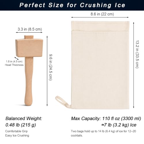 Einiovul Natural Wood Lewis Bag & Ice Mallet Set for Cocktails - Off White