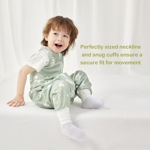 Nivolltha 2 Pack Super Soft 0.5 TOG Sleep Sack with Legs, 100% Organic Cotton Side Open Toddler Sleep Sack with Feet, Foliage & Bear, Size L