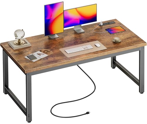 55x24 Inch Computer Desk with Power Outlets, USB-C Charging & Sturdy Frame