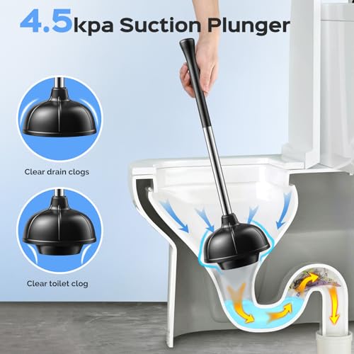 2-in-1 Stainless Steel Toilet Plunger and Brush Set - Heavy Duty Combo