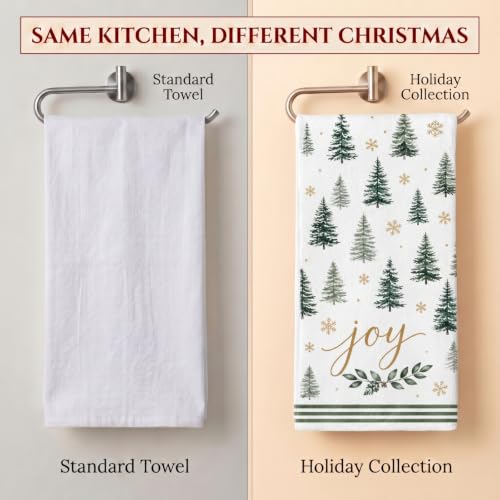 Sage Green Christmas Kitchen Towels Set of 2 - Holiday Decorative Dish Towels