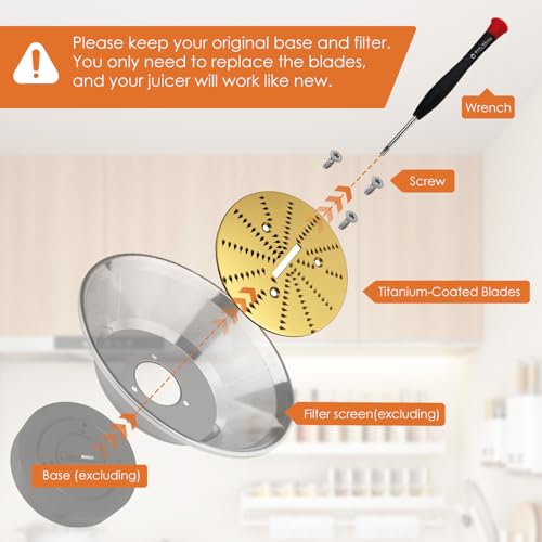 Titanium-Coated Juicer Replacement Blade Kit with Hardware - 3.5 Inch