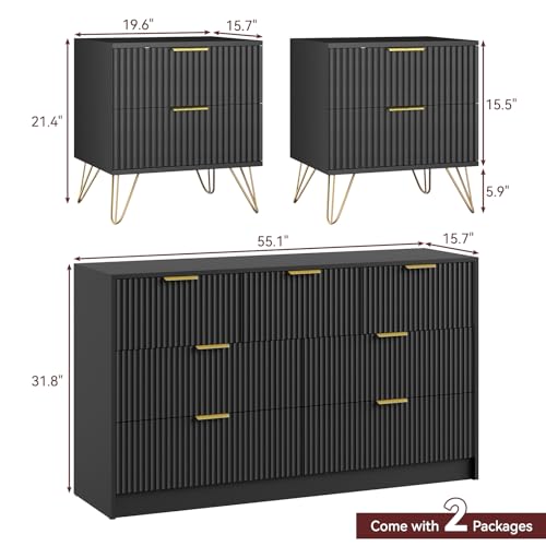 3-Piece Bedroom Furniture Set: 7-Drawer Dresser and 2 Nightstands