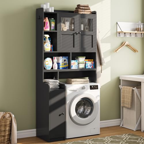 Over-the-Toilet Storage Cabinet with Glass Doors and Adjustable Shelves
