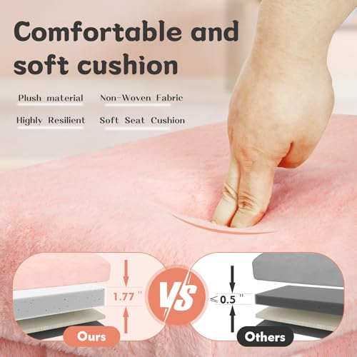 Foldable Faux Fur Storage Ottoman, Padded Foot Rest Stool, 17-Inch Pink