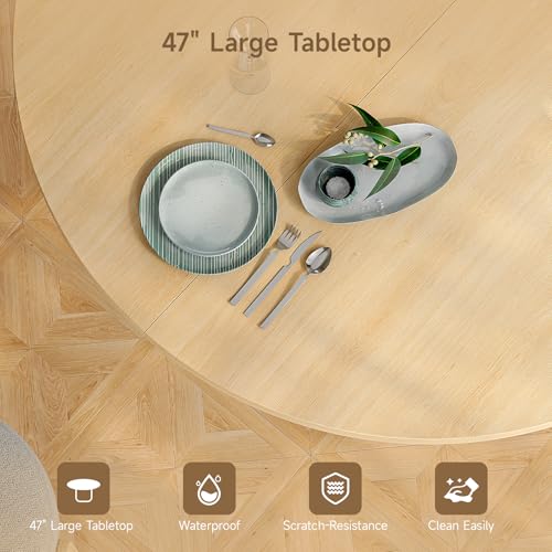 47-Inch Round Dining Table with Fluted Base - Modern Farmhouse Kitchen Table