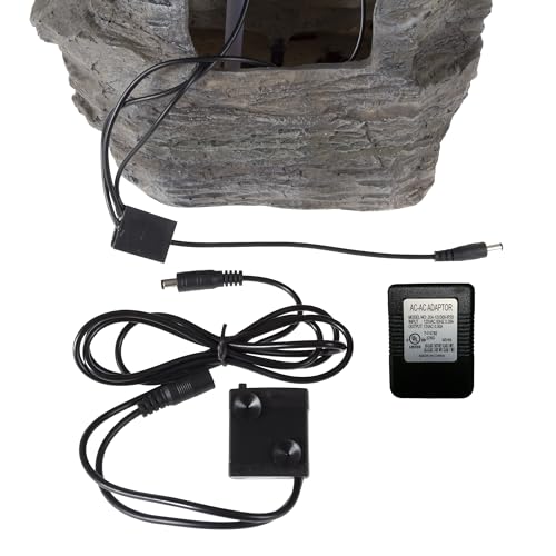 4-Tier Tabletop Rock Waterfall Fountain with LED Lights, Gray Polyresin