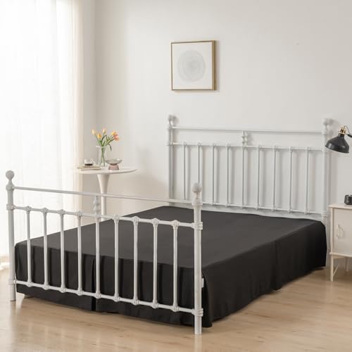 Queen Bed Skirt 14 Inch Drop - Black Tailored Waffle Weave with Split Corners
