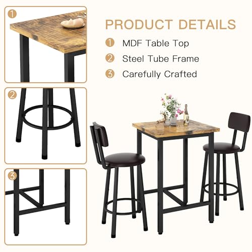 3-Piece Counter Height Pub Dining Set with 2 Bar Stools for Small Spaces