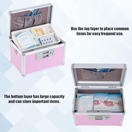 Locking Medicine Storage Box, Aluminum First Aid Case with Shoulder Strap