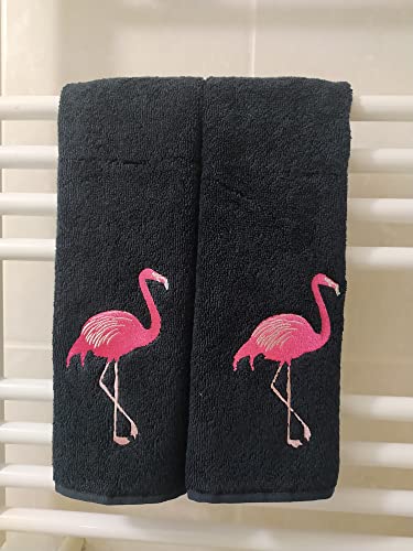 2-Pack Flamingo Embroidered Fingertip Towels, 100% Turkish Cotton, 11x18"