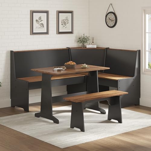 3-Piece Corner Dining Set with Hidden Storage, L-Shaped Breakfast Nook