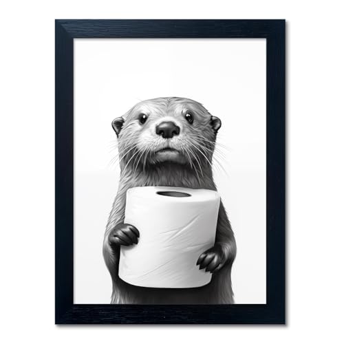 Funny Raccoon Bathroom Wall Art Framed Black and White Canvas Print 8x10
