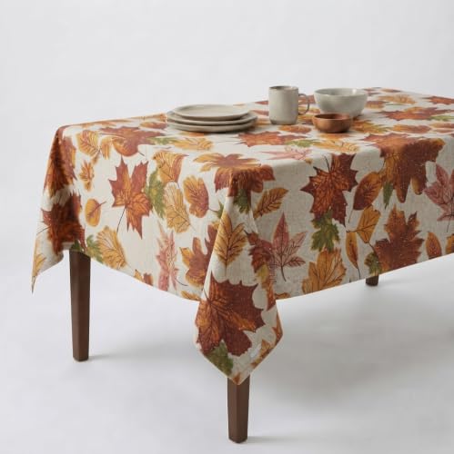 Urban Villa Harvest Leaves Tablecloth 60x102 Inches - 90% Cotton 10% Lurex Fall Rectangle Cover