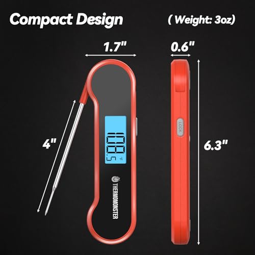 ThermoMonster Red Instant Read Meat Thermometer - 0.5 Sec Digital Cooking Thermometer