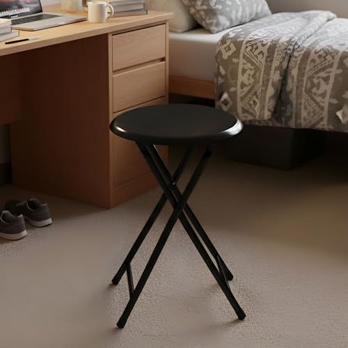 18-Inch Portable Folding Stool with Padded Seat, Black Steel Counter Stool